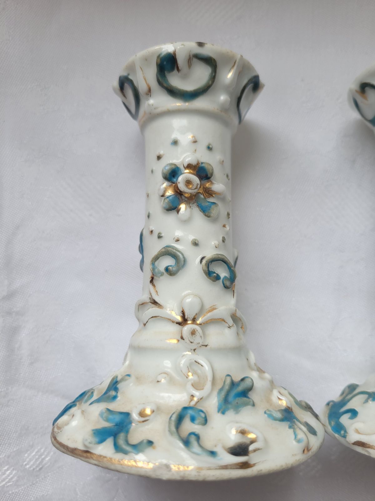 German Rococo Revival Porcelain Candlesticks — Pair Of Gilt Dresden‑Style Holders (C.1880–1910) photo for sale