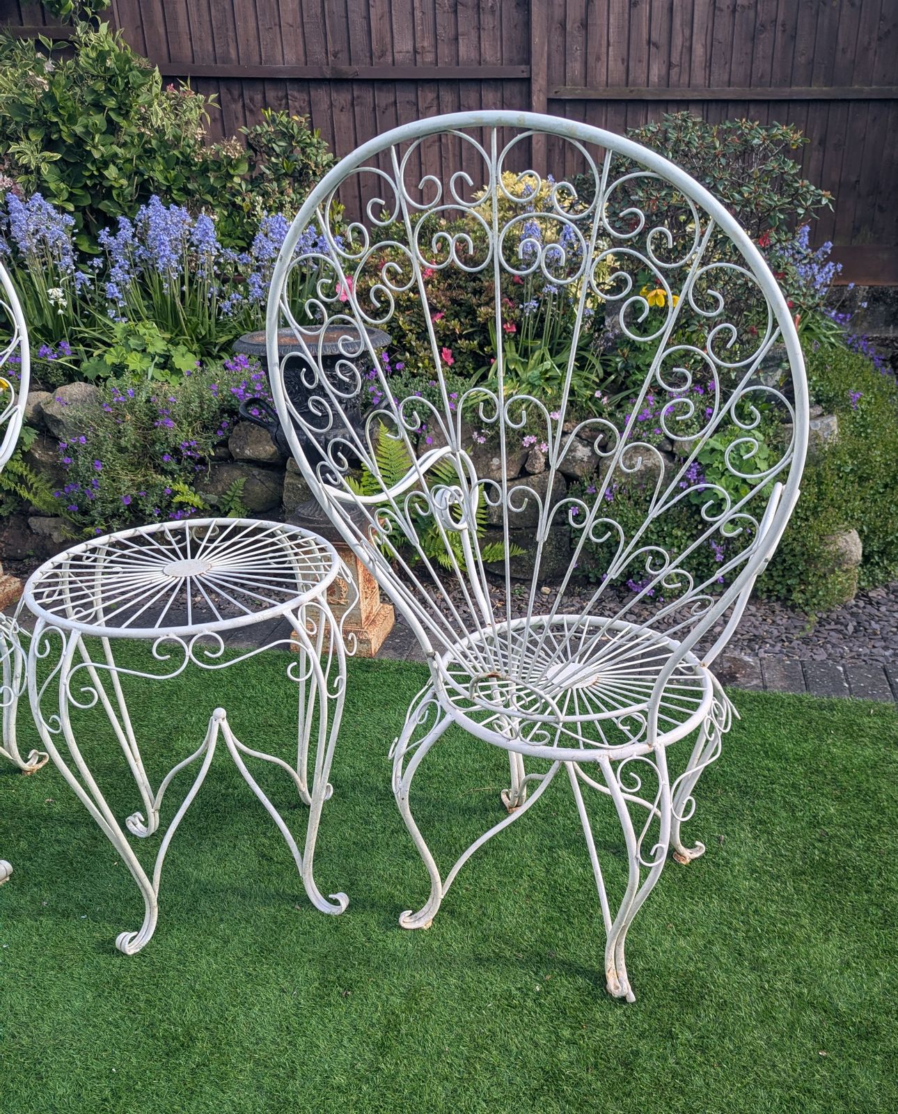 Vintage Peacock Metal Patio Set Scrolling Pierced Detail Delivery Available 0323 photo vinterior