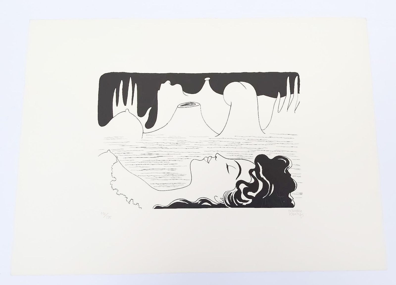 Maurice Henry Black And White Silkscreen 50 X 70 Cm Surrealism Vintage Lithograph Painting photo furniture