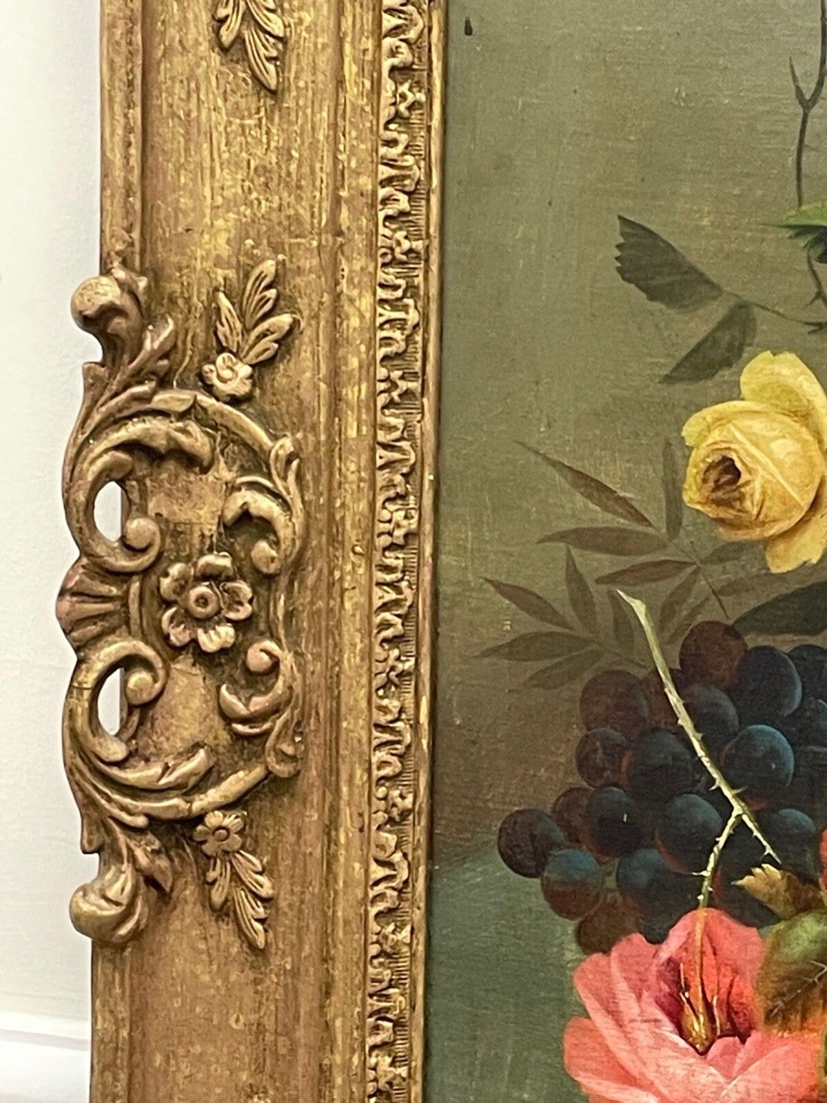 19th Century British Work Of Art Oil Painting Still Life Roses Peaches & Grapes By Edwin Steele photo for sale
