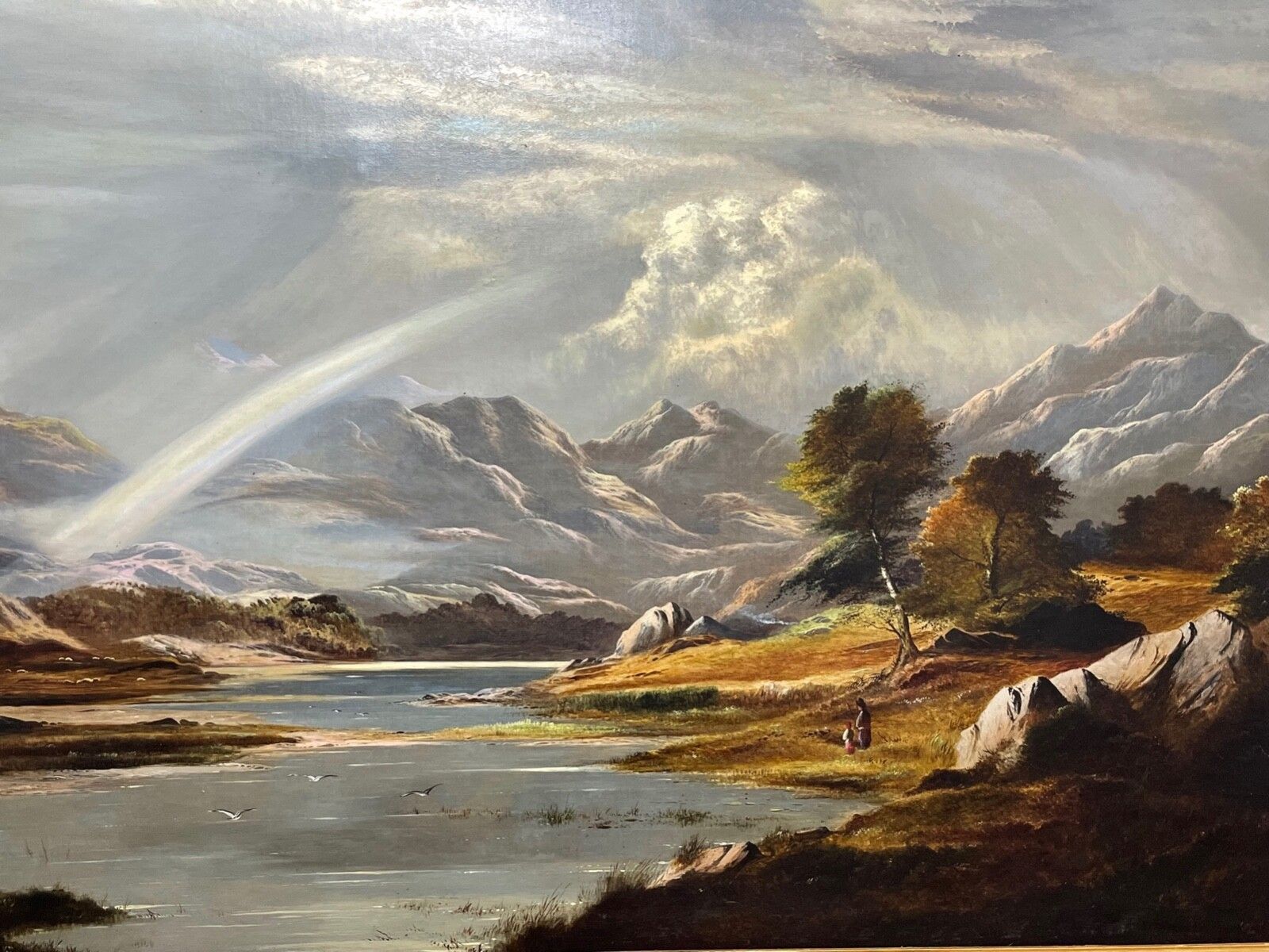 Victoriaans olieverfschilderij "A Summer Shower Passing Over The Snowdon Range" ca. 1878, gesigneerd Charles Leslie photo furniture