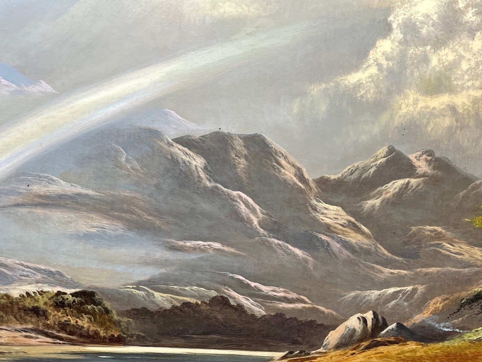 6000.0 Victorian Oil Landscape Oil Masterpiece“A Summer Shower Passing Over The Snowdon Range" C1878 Signed Charles Leslie photo