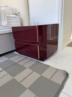 Pair Of Burgundy Acrylic And Brass Bedside Tables By Eric Maville In The 1970s. photo Furniture