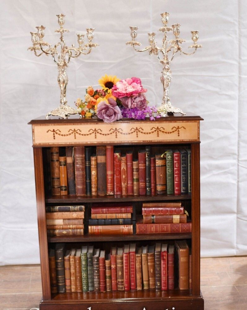 Furniture Pair Regency Bookcases   Mahogany Open Front Sheraton Inlay Bespoke photo