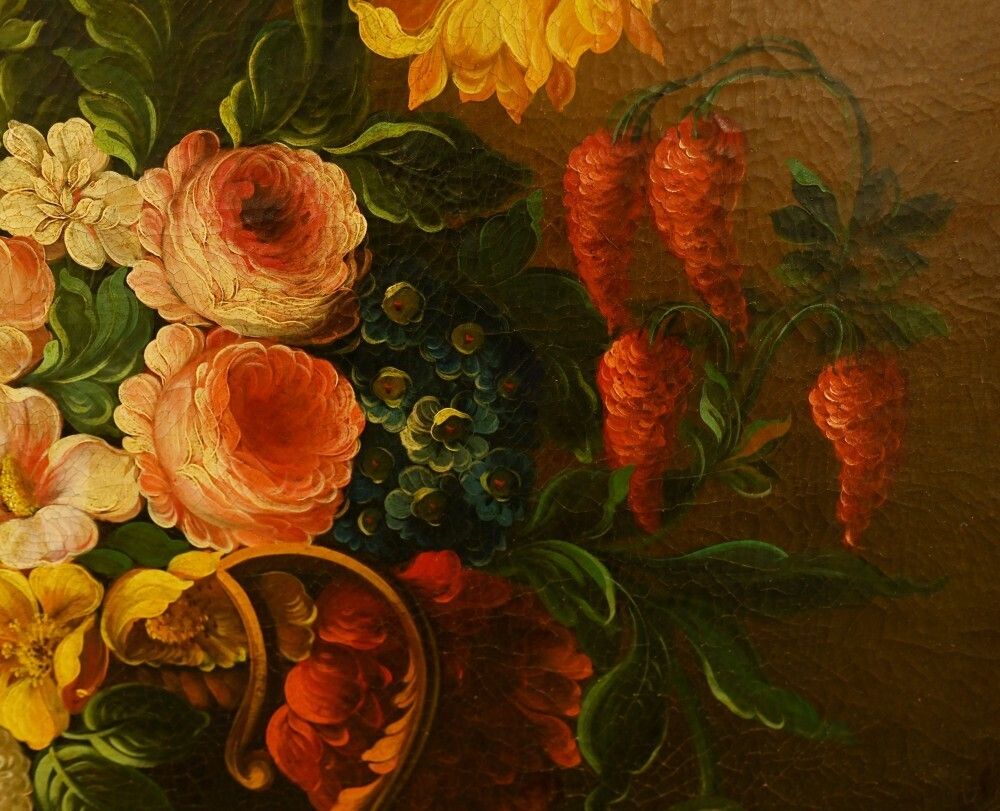 1110.0 Flemish Oil Painting Floral Still Life Antique Art 1900 photo