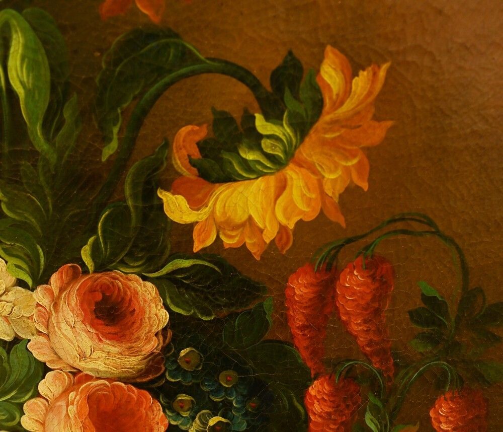 photo vinterior Flemish Oil Painting Floral Still Life Antique Art 1900