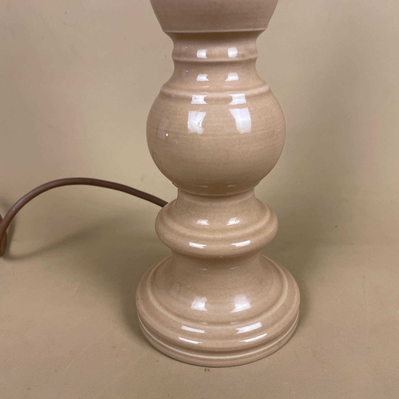 Ceramic Lamp Light Bedside Table Bauble Round Vase Beige Heavy Light Antique Brass Gold Trims Medium Vintage Bulbous Shape Stacked photo 75.0