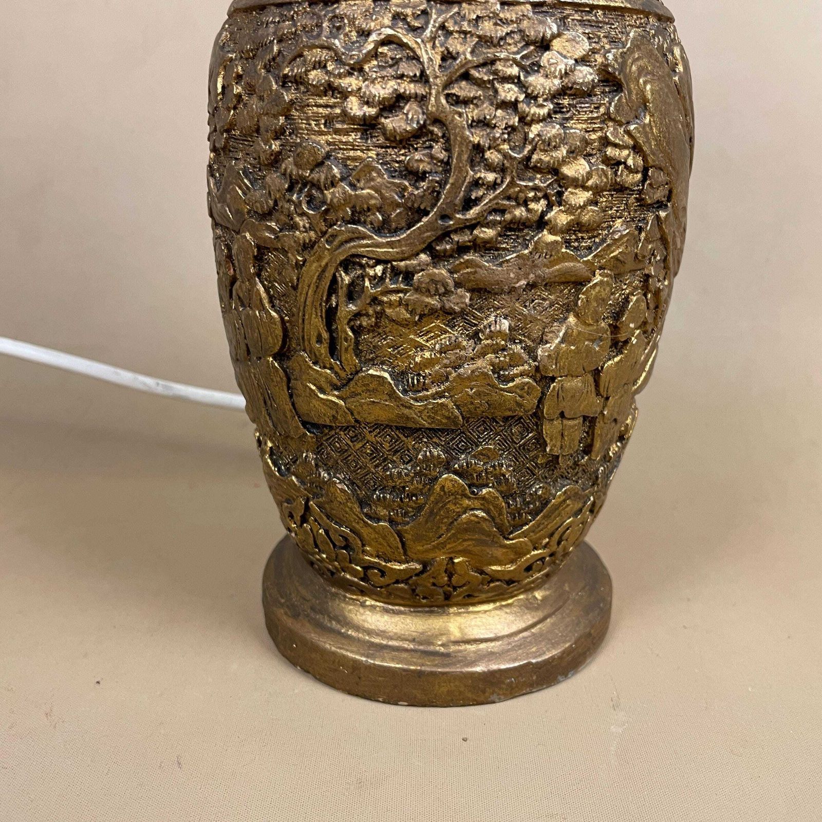 Oriental Patterned Lamp Bedside Table Light Vase Pottery Clay Antique Pattern Hand Painted Gold Brass Vintage Ornate Detail Medium photo for sale