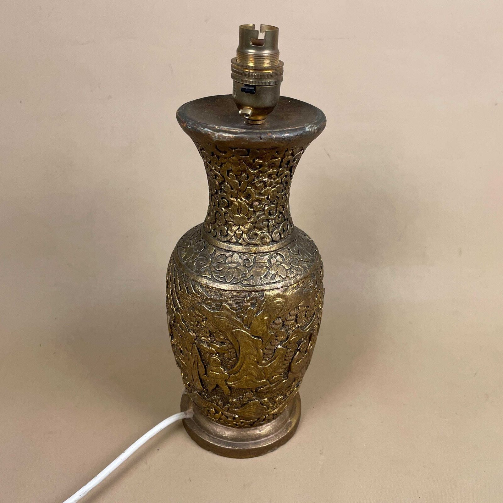 Oriental Patterned Lamp Bedside Table Light Vase Pottery Clay Antique Pattern Hand Painted Gold Brass Vintage Ornate Detail Medium photo vinterior