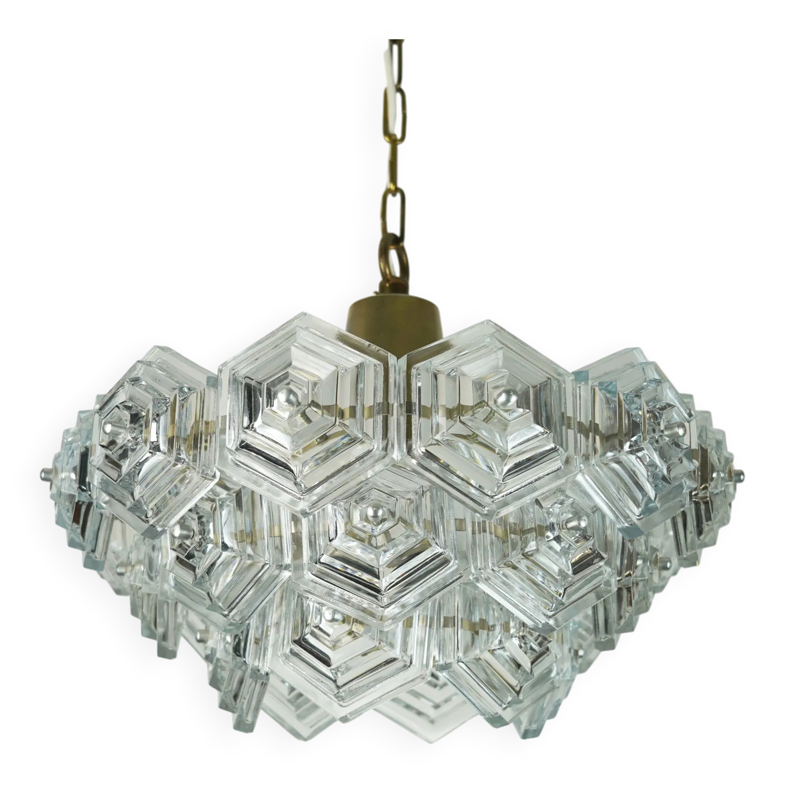 Mid Century Style 3 Tier Pendant Light With 27 Hexagonal Glass Panels From The 1960s 70s.