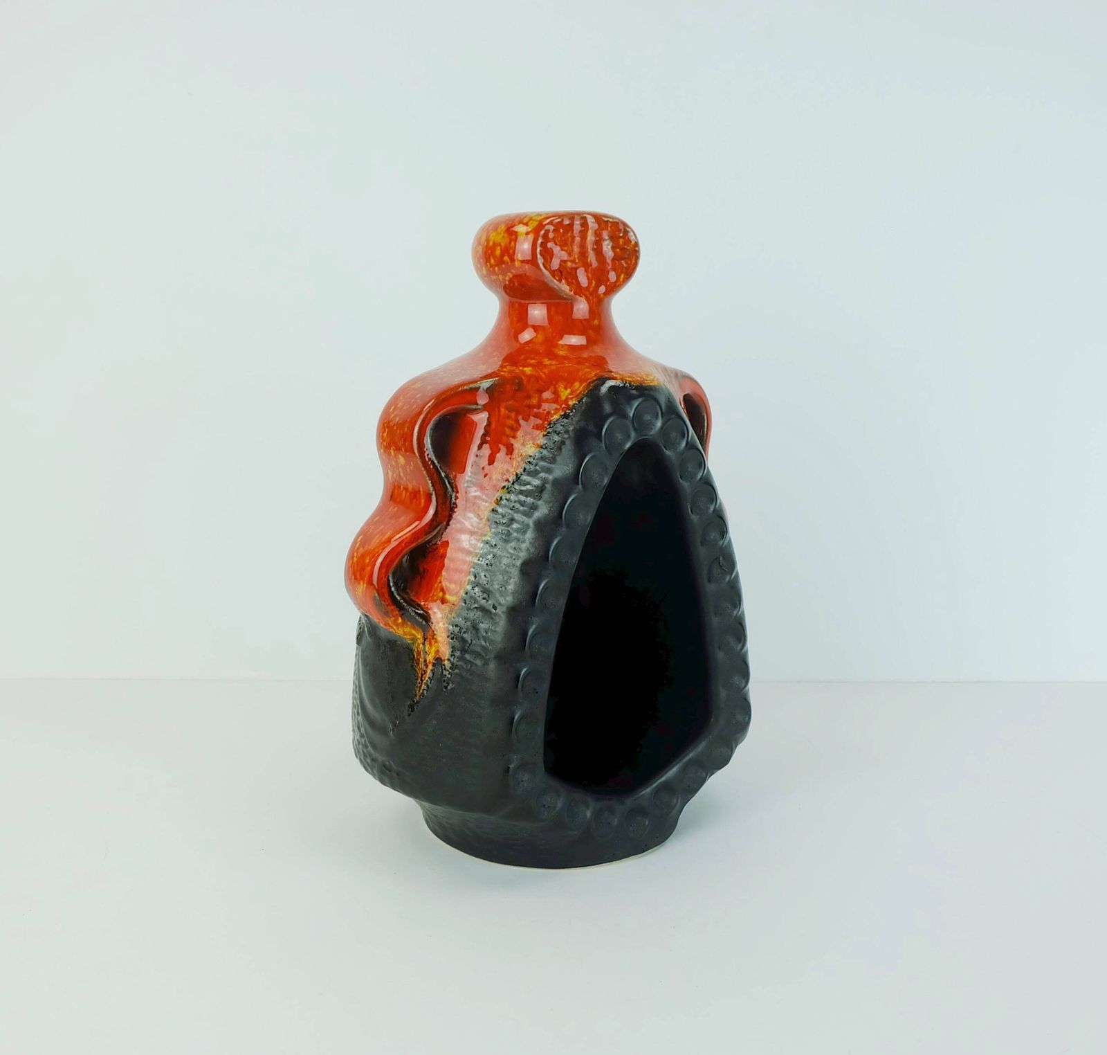 Exceptional Candle Holder Bay Ceramic Model No. 319 25 Orange And Black photo for sale