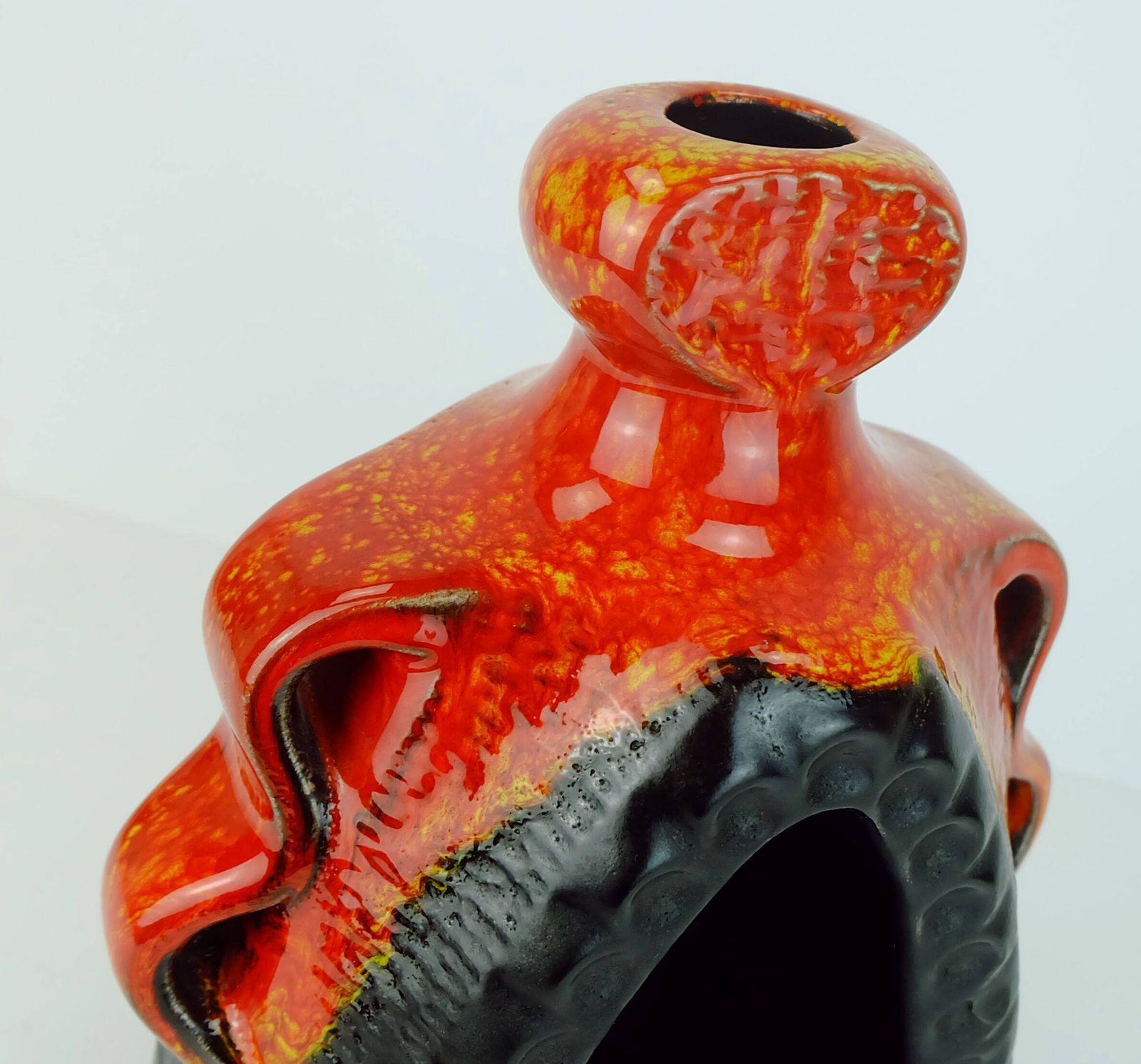 Exceptional Candle Holder Bay Ceramic Model No. 319 25 Orange And Black photo vintage