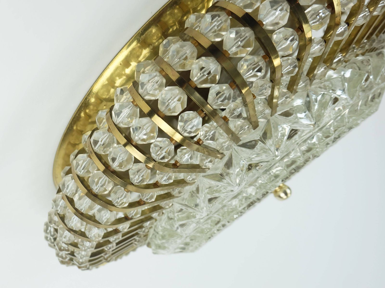 Glamorous 1960s Ceiling Lamp, Brass And Glass Light Fixture photo 737.0