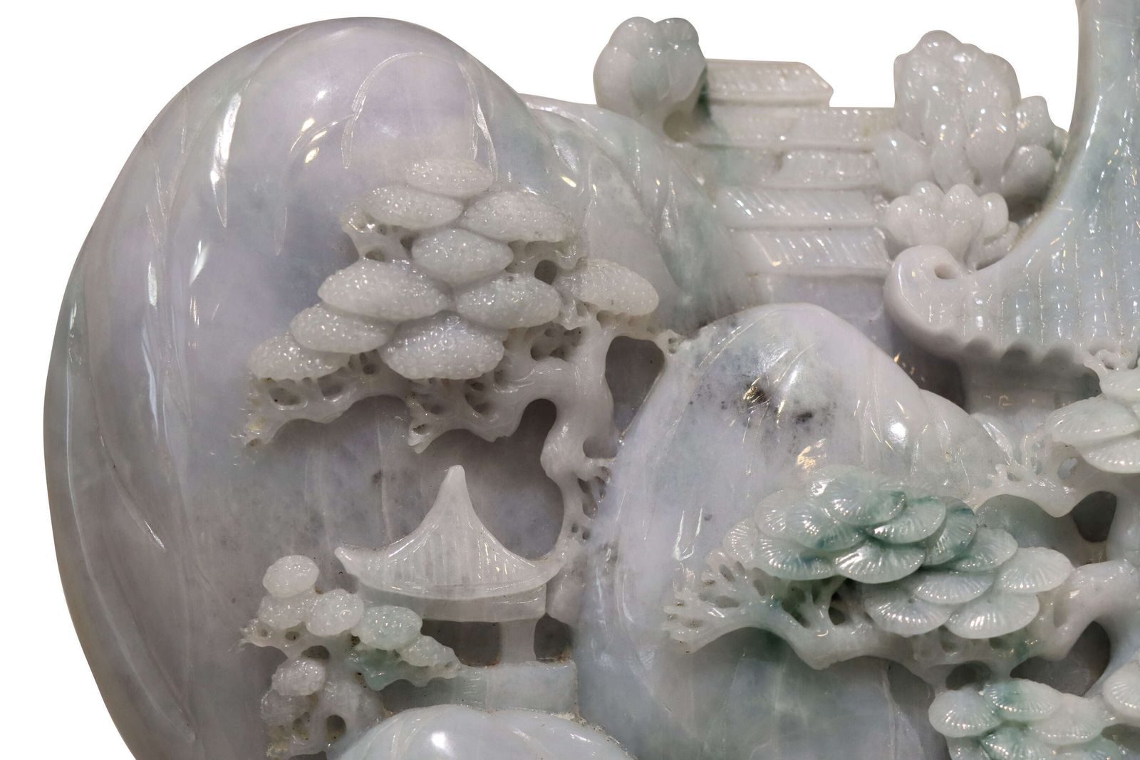 Exceptional Large Chinese Carved Jade Mountain Landscape Sculpture On Hardwood Stand photo buy