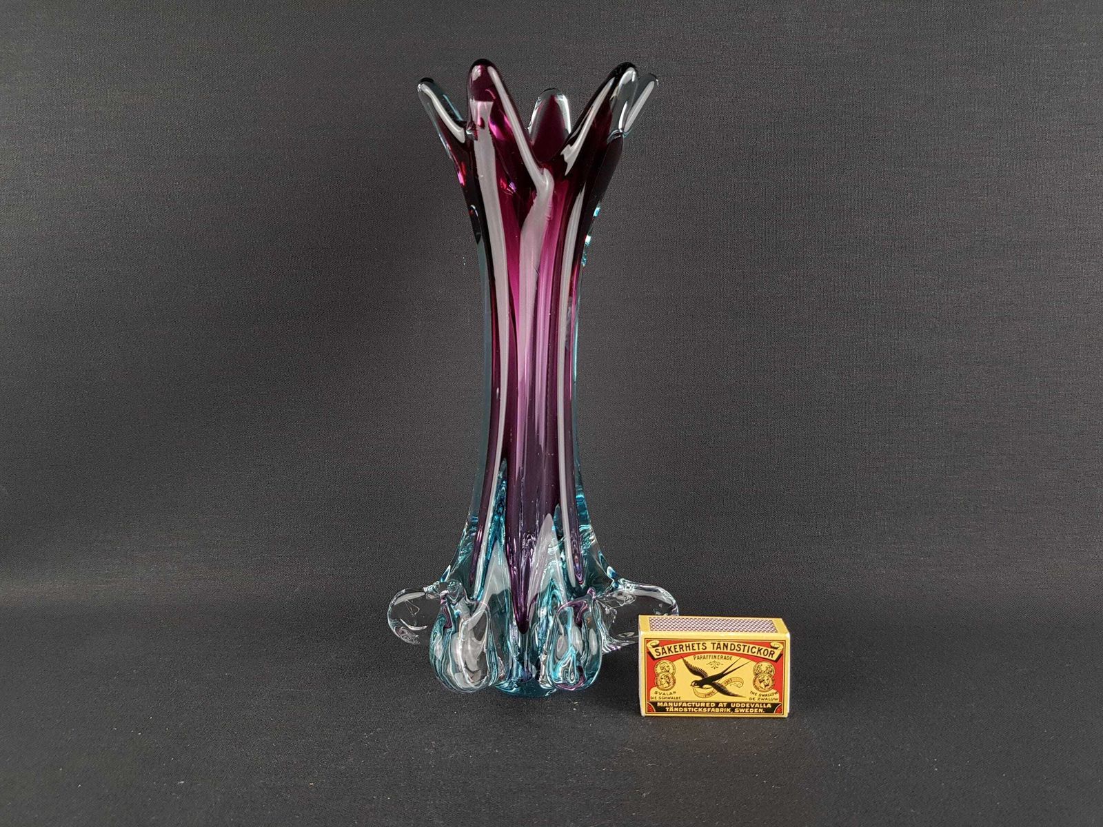 Vintage Murano Sommerso Glass Purple And Turquoise Vase Italian Art Glass 1960 70s photo furniture