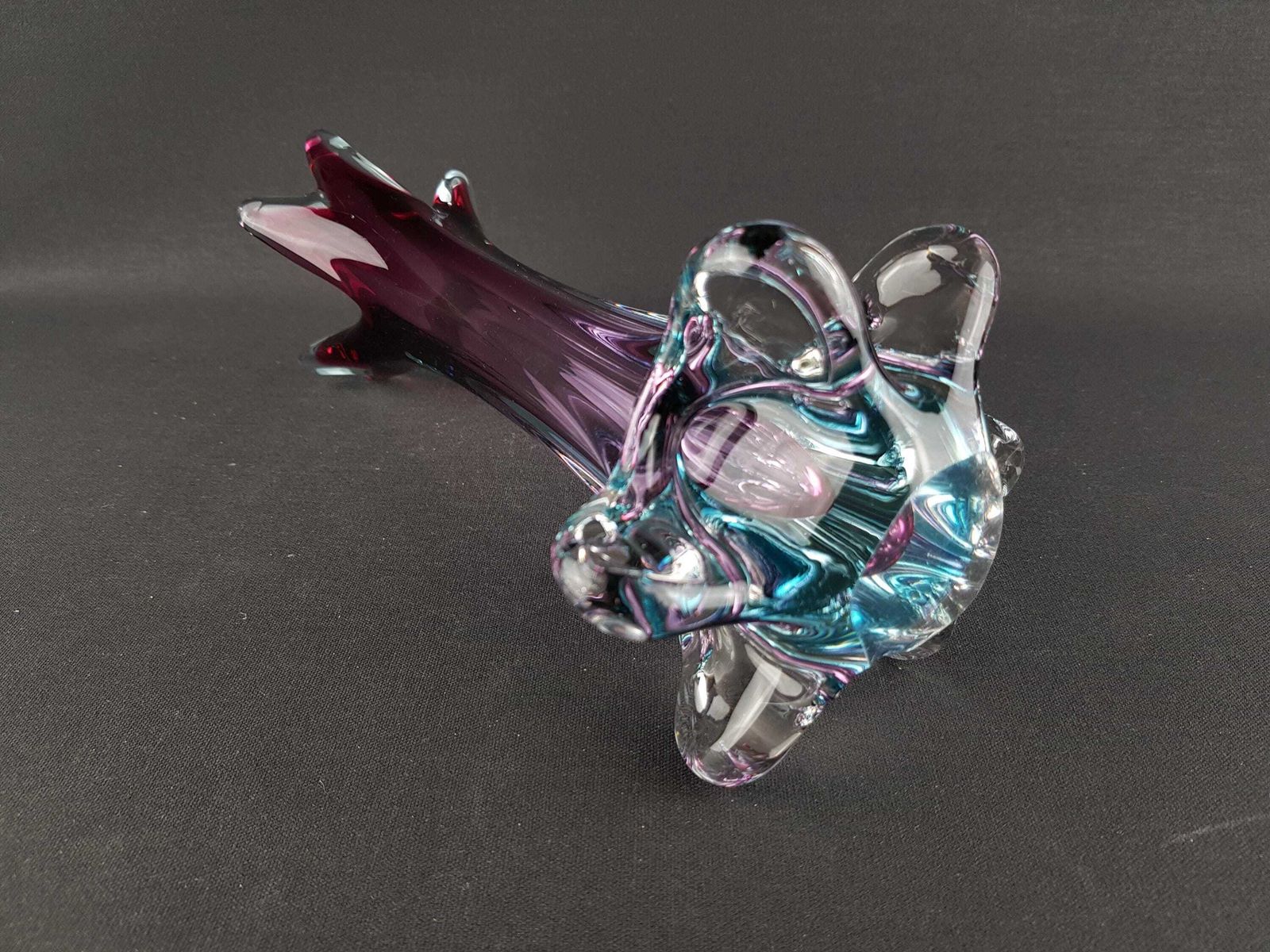 Vintage Murano Sommerso Glass Purple And Turquoise Vase Italian Art Glass 1960 70s photo 195.0