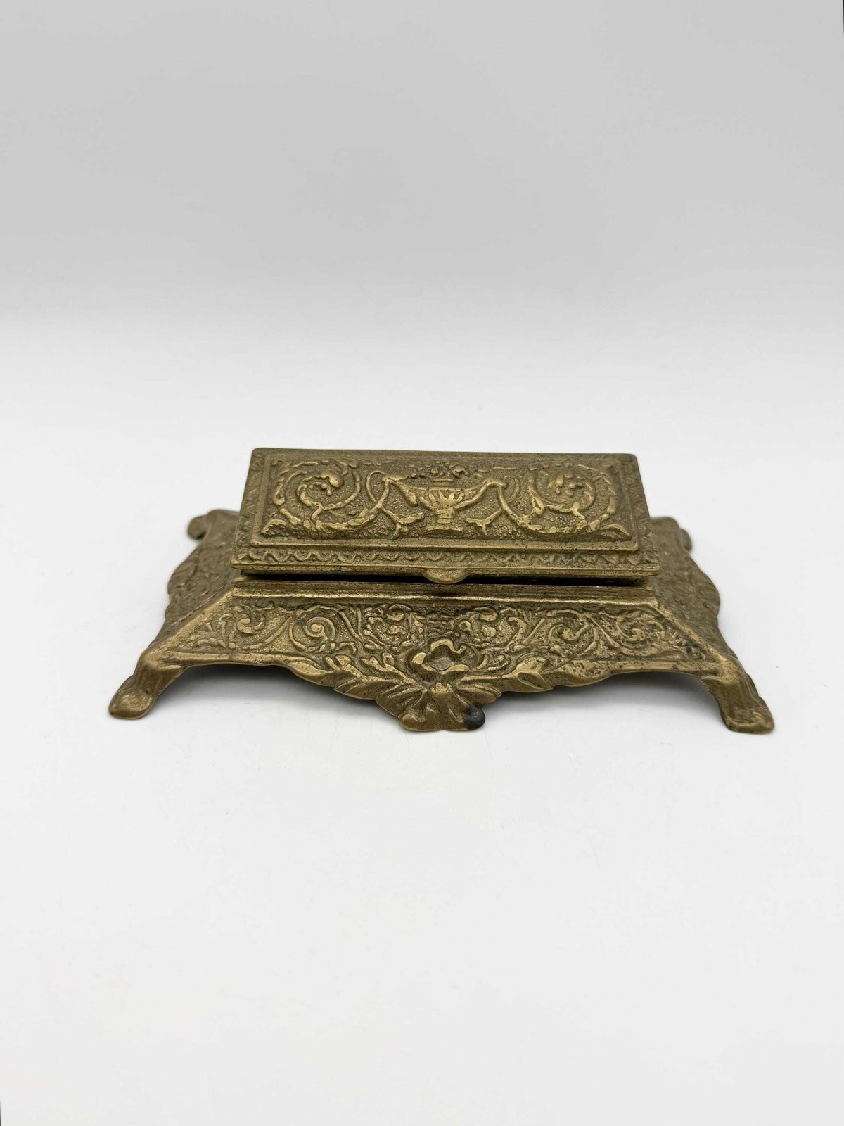 Antique Art Nuveau Brass Stamp Box, Small Ornate Brass Box