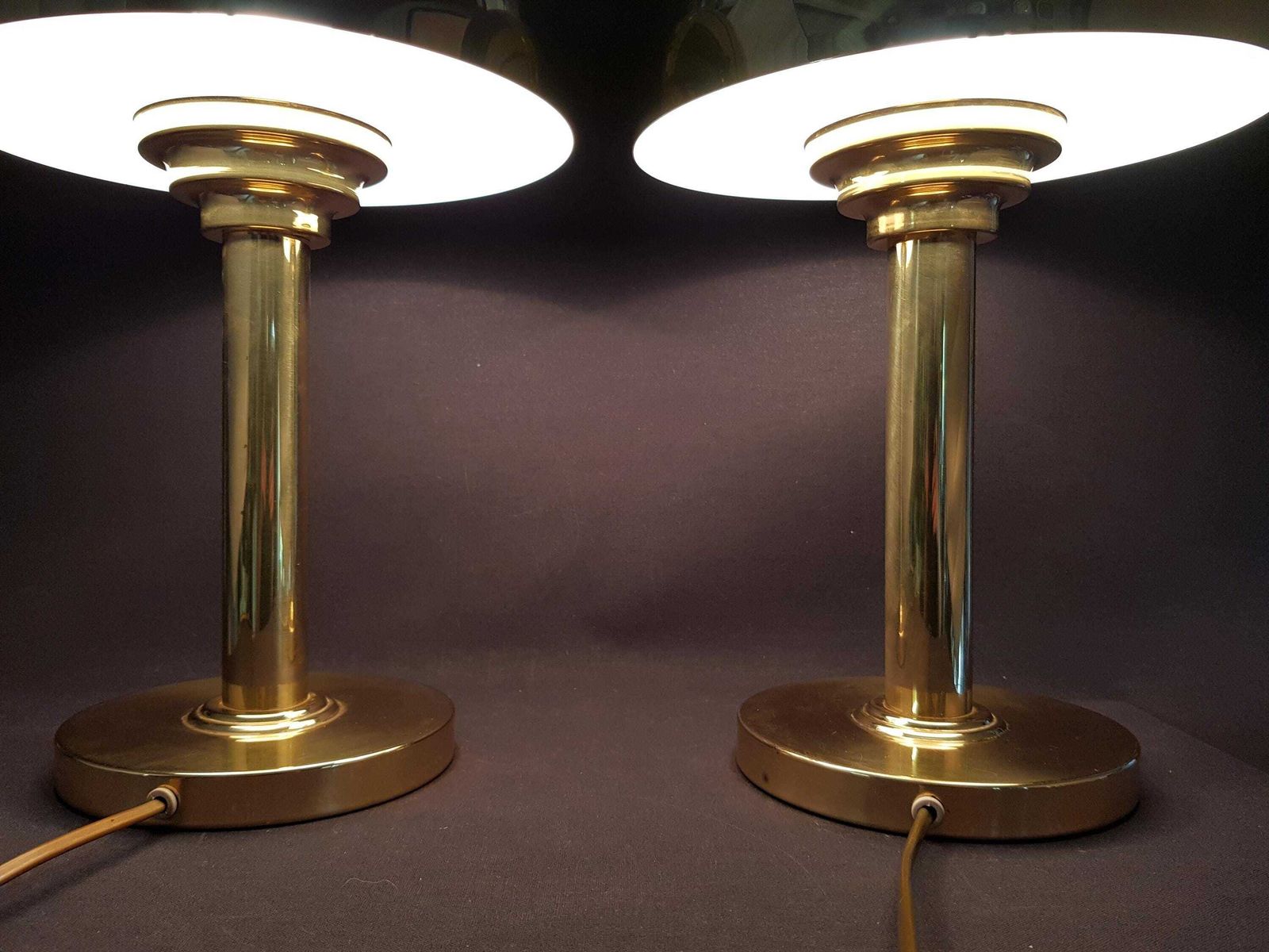 Set Van 2 Wsb Germany Messing Paddenstoel Tafellampen Mid Century Modern Art Deco Nachtkastlampen Jaren 1970 Vintage photo for sale