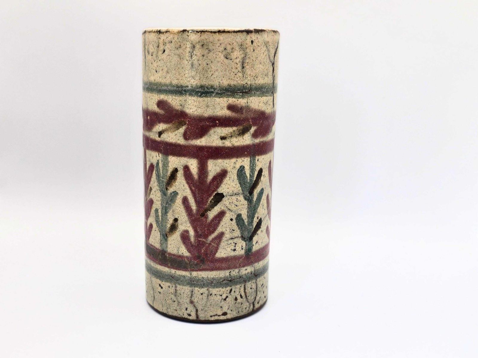 Mid Century French Roller Vase Gustave Reynaud For Le Mûrier Vallauris Studio Pottery   Floral Abstract photo 120.0