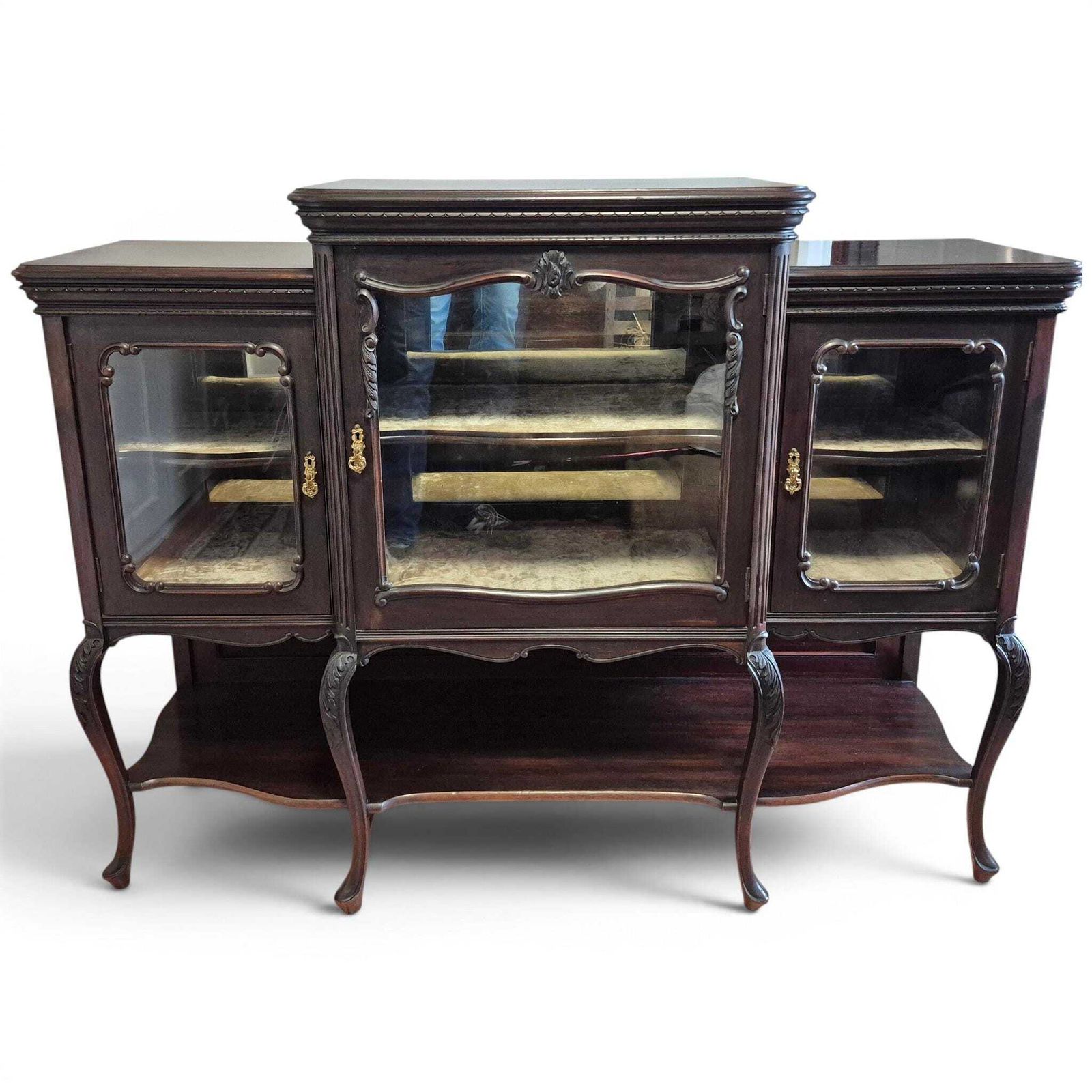 Antique Victorian Mahogany Glazed Bookcase Cabinet Mirror Back Display Cabinet By W. Walker & Sons photo furniture