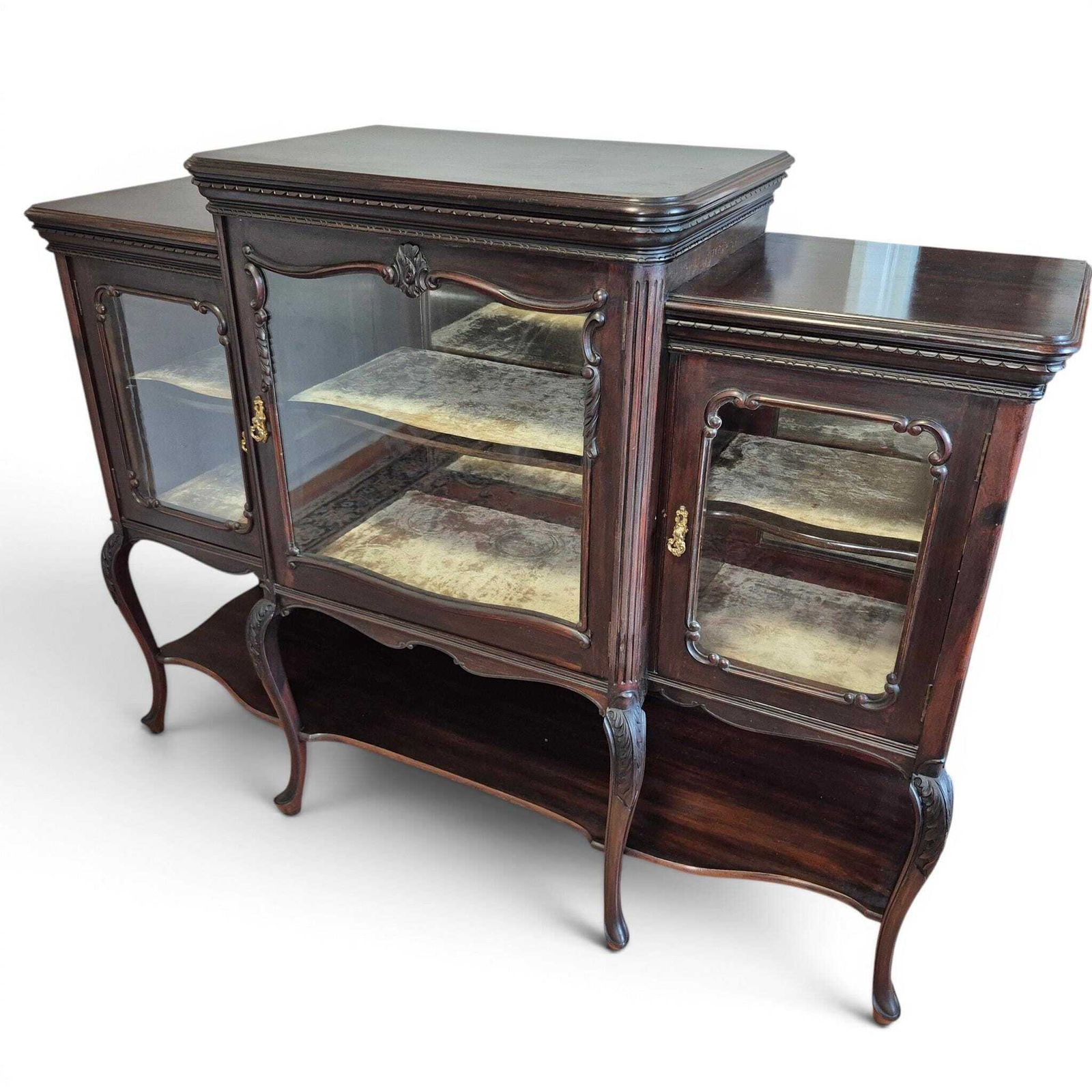 Antique Victorian Mahogany Glazed Bookcase Cabinet Mirror Back Display Cabinet By W. Walker & Sons photo buy