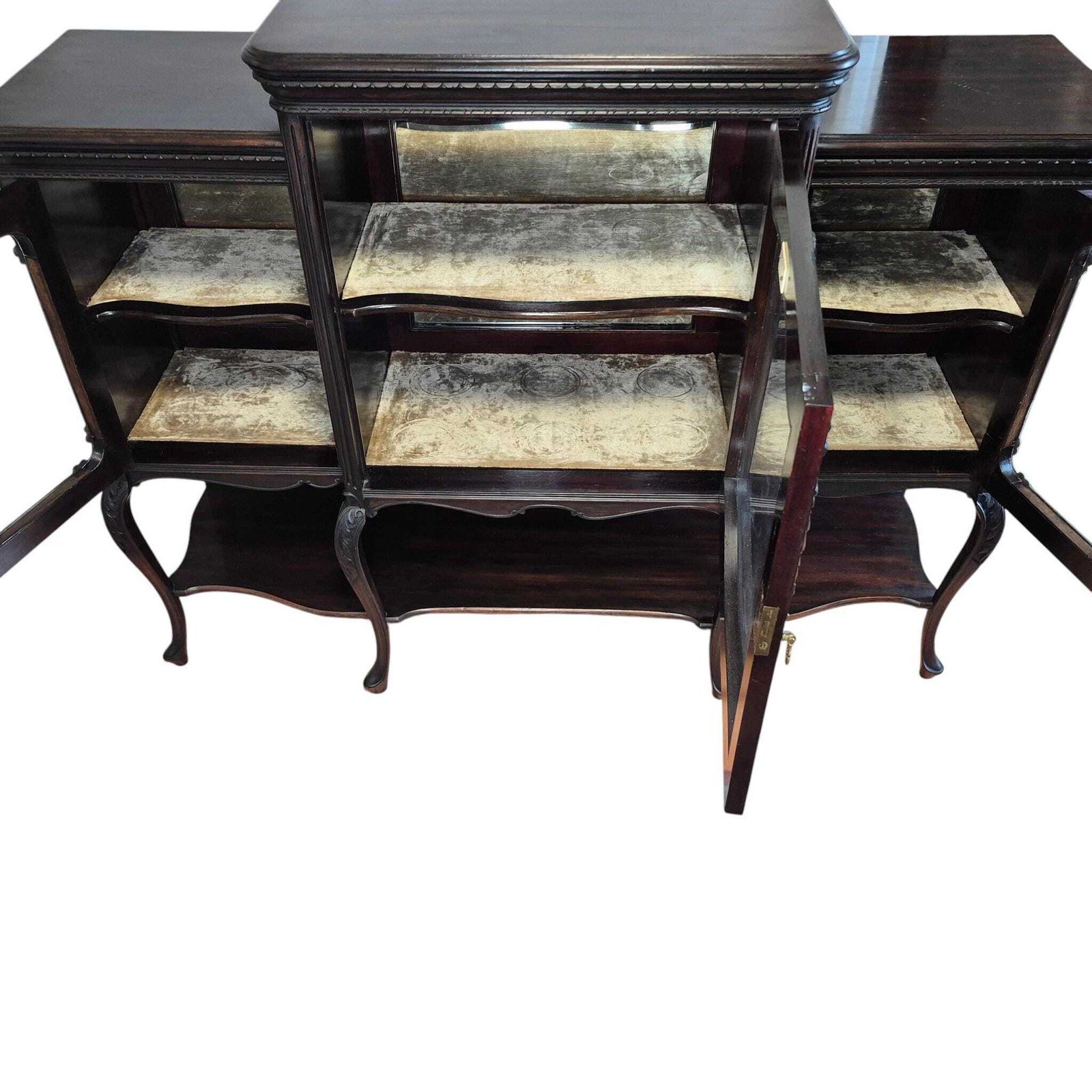Antique Victorian Mahogany Glazed Bookcase Cabinet Mirror Back Display Cabinet By W. Walker & Sons photo vintage