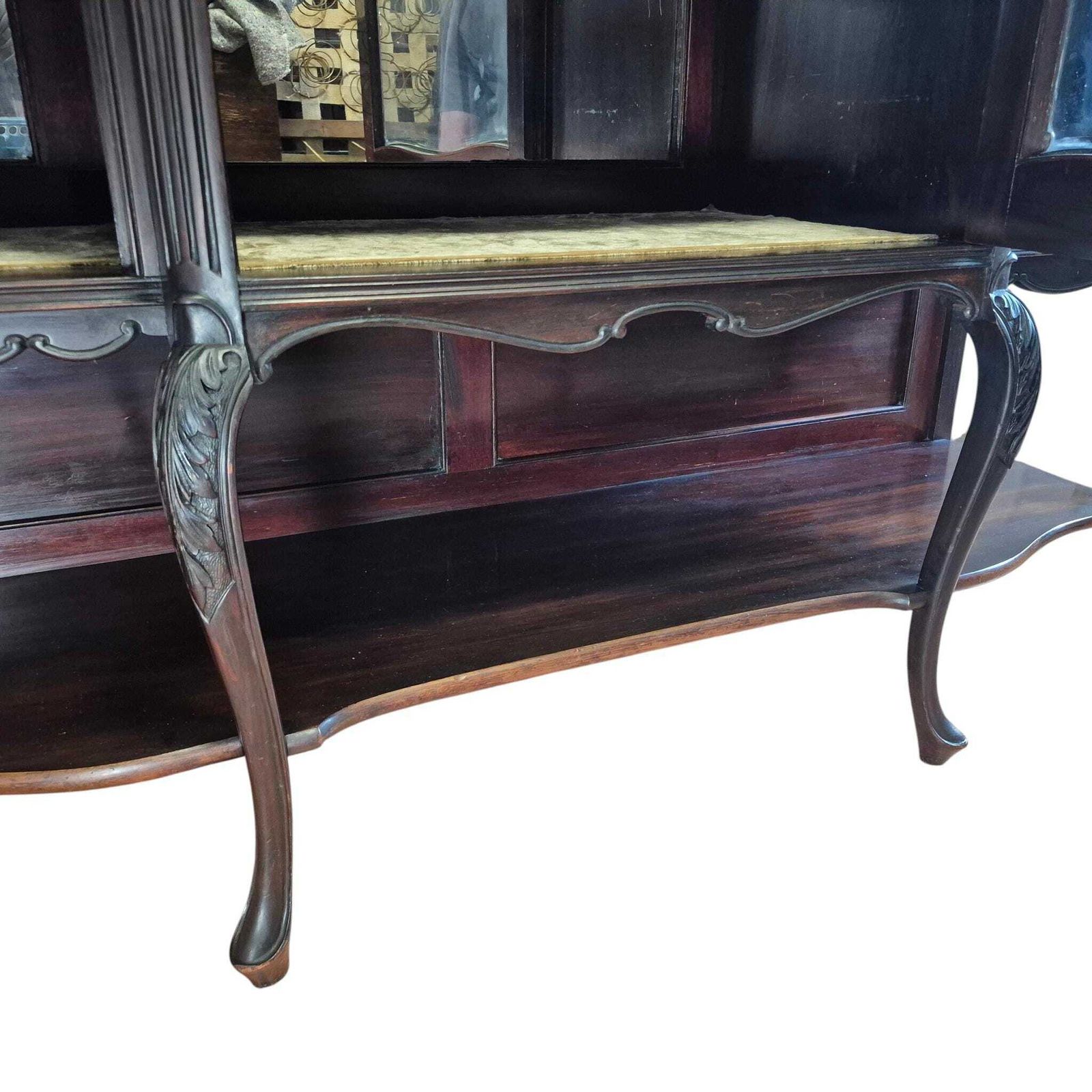 photo furniture Antique Victorian Mahogany Glazed Bookcase Cabinet Mirror Back Display Cabinet By W. Walker & Sons