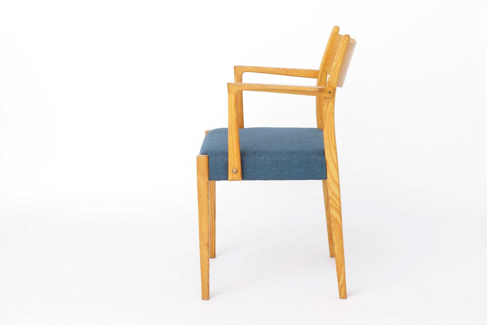Vintage German Armchair 1960s, Mid Century Beechwood Chair With Blue Upholstery, Scandinavian Style Dining Chair, Single Chair photo vinterior