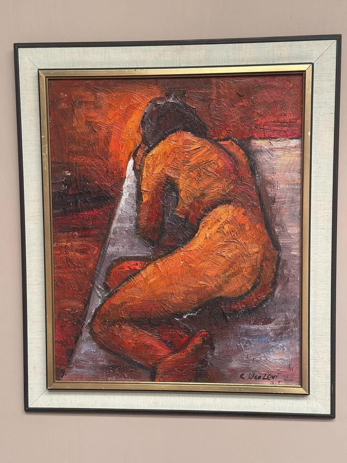 photo for sale Original Italian Oil On Canvas – “Reclined Woman” By Renzo Ugolini – Vintage & Frame – 74 × 63 Cm (29.1" × 24.8")