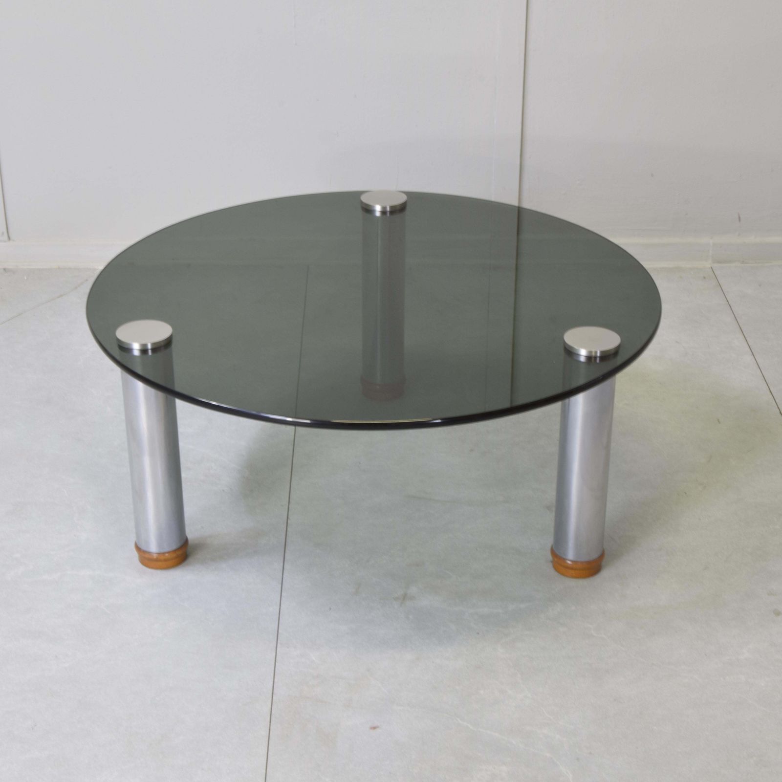 Marco Zanuso For Zanotta Marcuso Round Coffee Table Smoked Glass Steel 1970s photo furniture