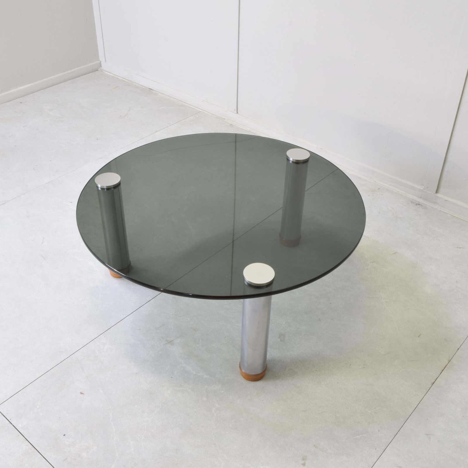 Marco Zanuso For Zanotta Marcuso Round Coffee Table Smoked Glass Steel 1970s photo Furniture