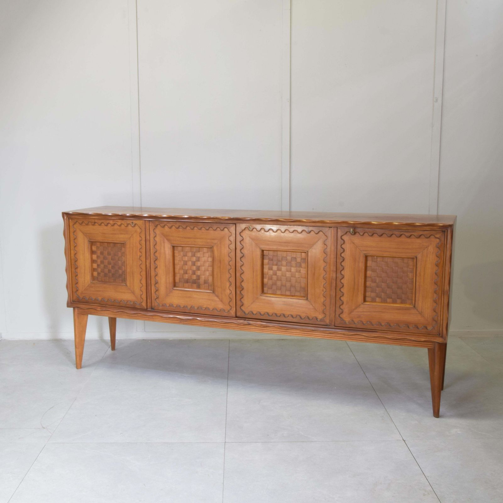 Paolo Buffa Fourdoor Walnut Credenza With Checkerboard Marquetry 1950s photo 3978.0