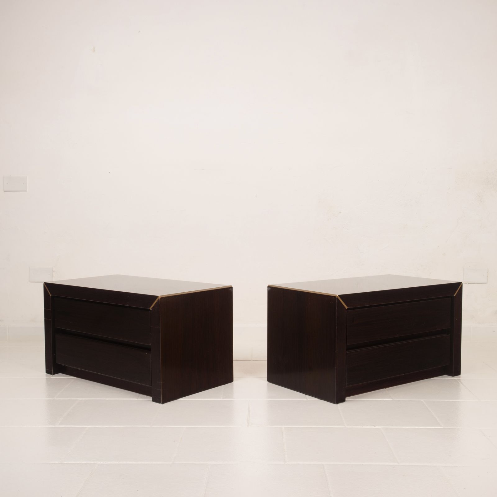 Pair Of African Rosewood And Brass Bedside Tables For Fratelli Turri photo Furniture