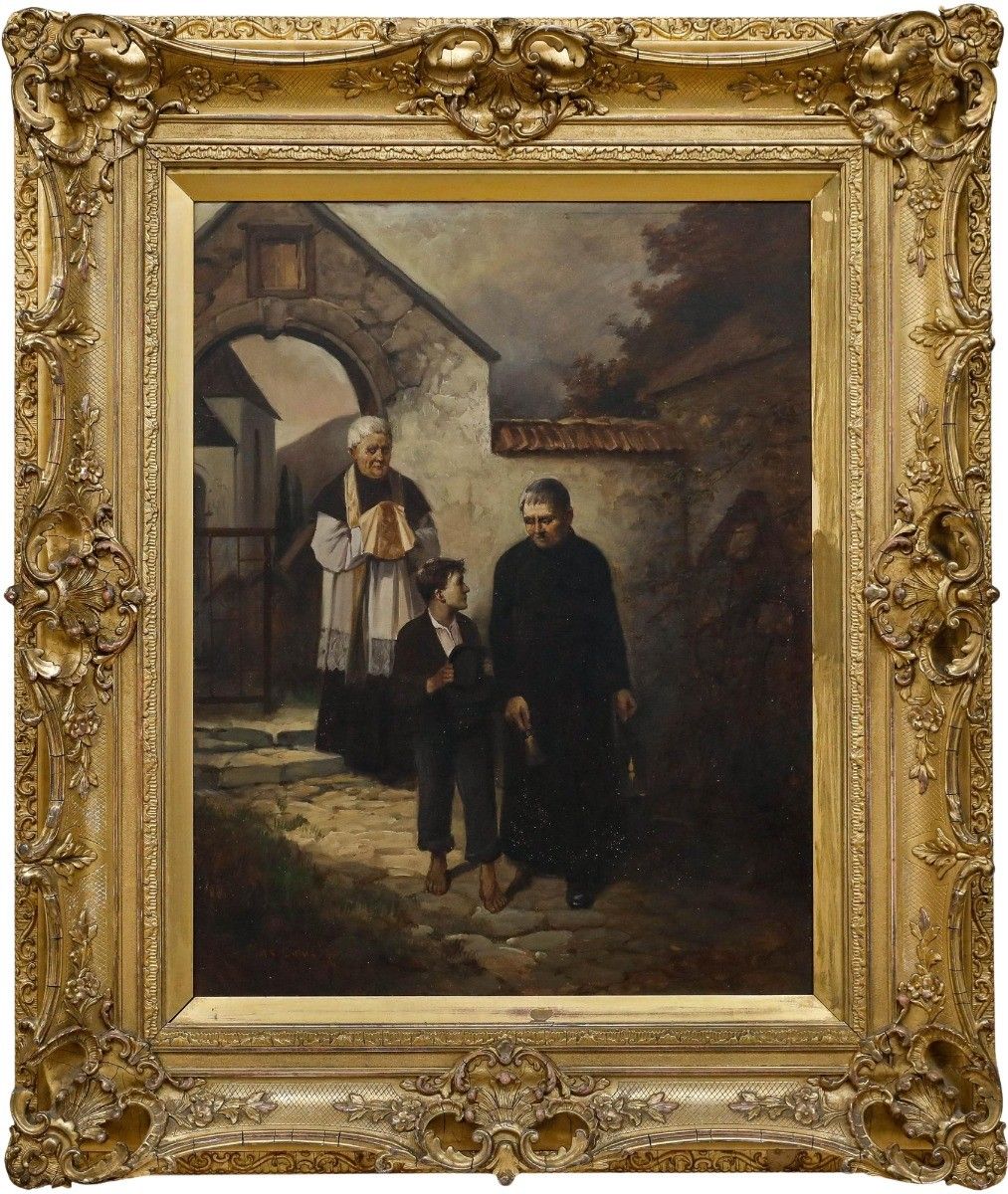 Max Bruck After Adolf Lüben Framed 20th Century Oil, Calling For Supper