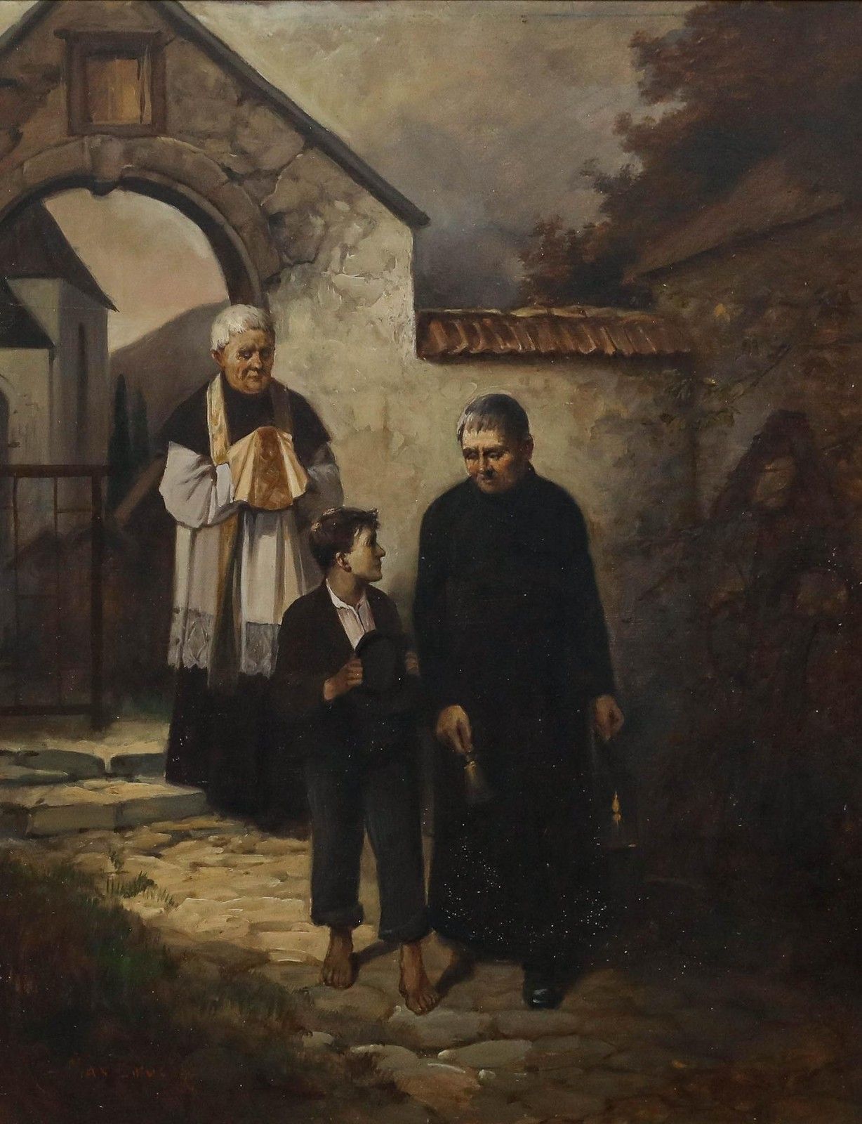 Max Bruck After Adolf Lüben Framed 20th Century Oil, Calling For Supper photo furniture