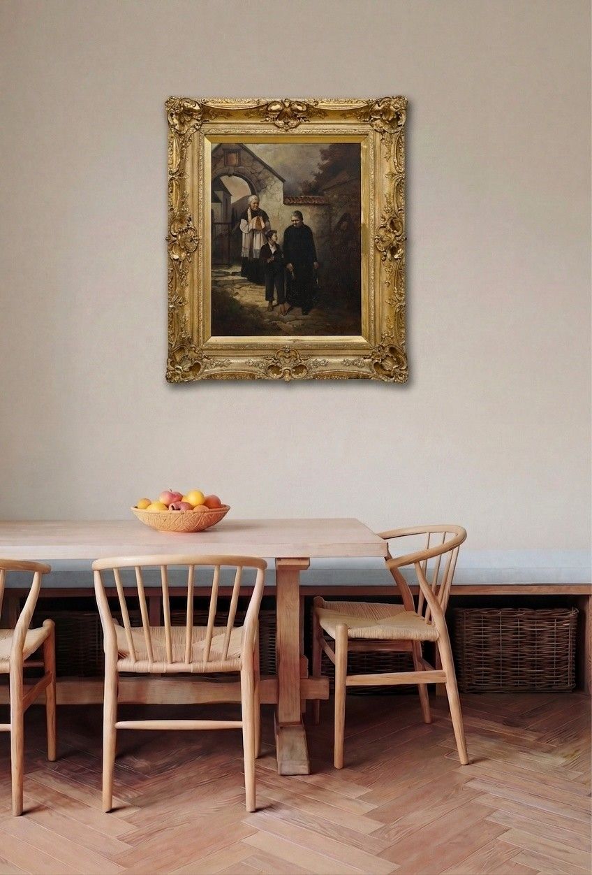 Max Bruck After Adolf Lüben Framed 20th Century Oil, Calling For Supper photo for sale