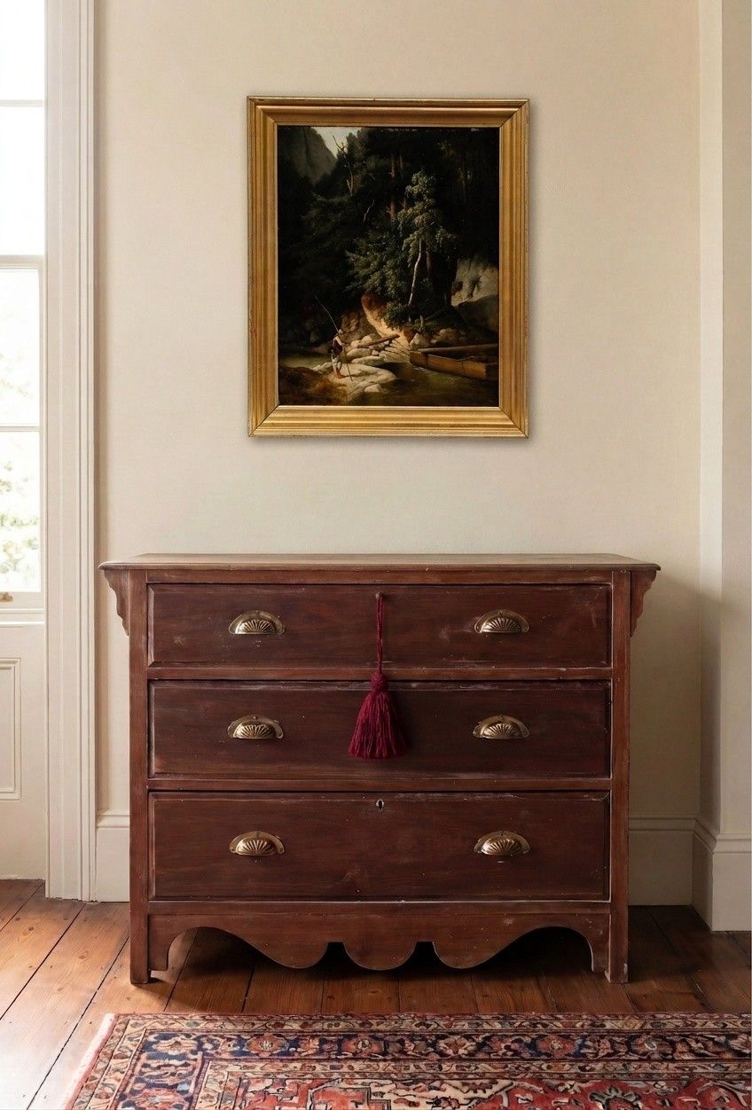 German School 19th Century Oil Angler In The Forest photo for sale