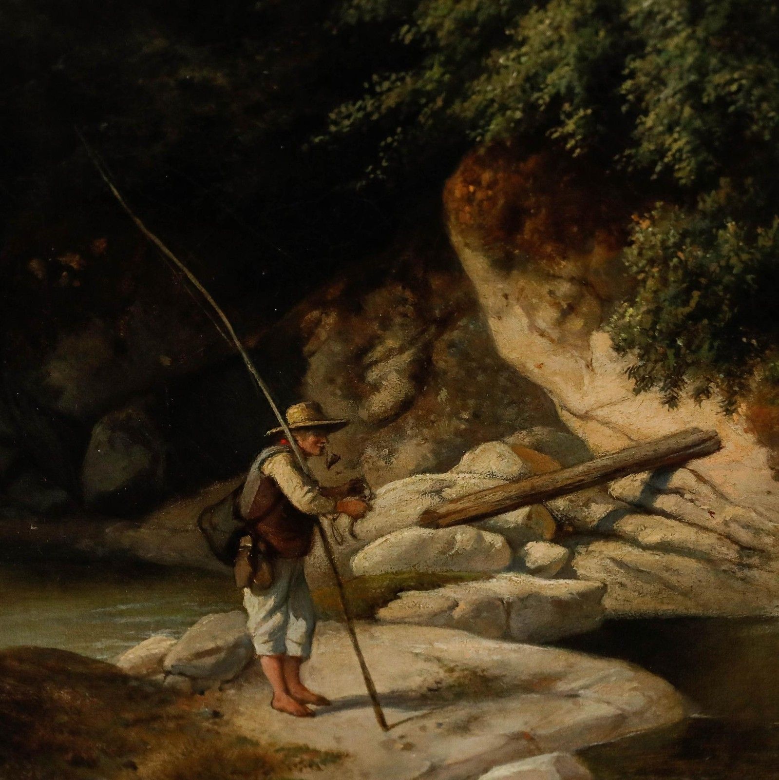German School 19th Century Oil Angler In The Forest photo vinterior
