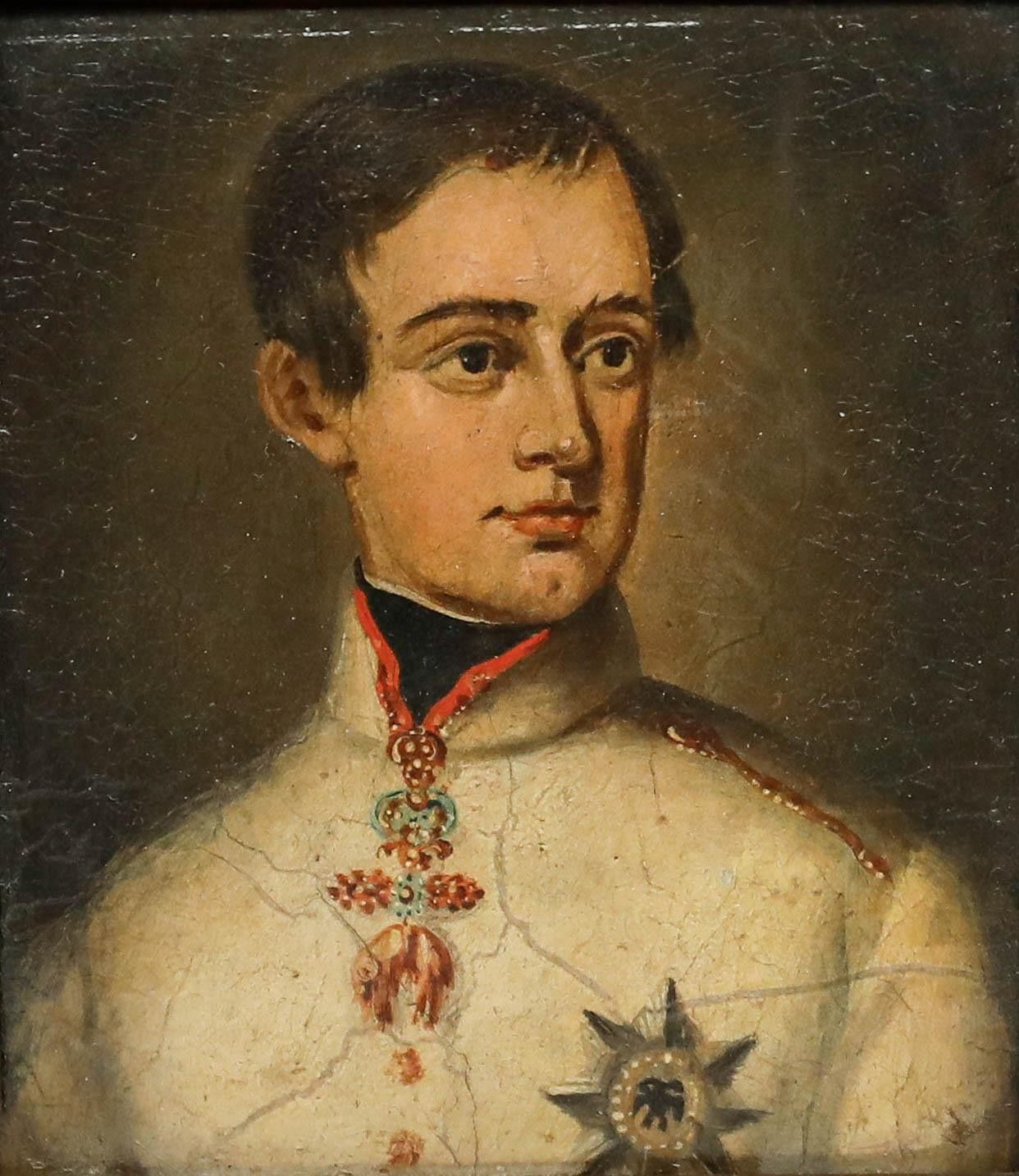 German School Miniature 19th Century Oil, Emperor Franz Joseph I photo furniture