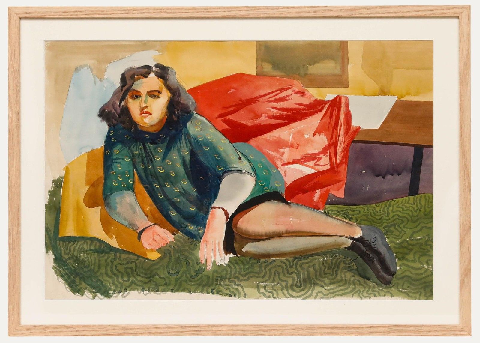 William Crosbie (1915 1999) Mid 20th Century Watercolour, Girl In Green Tunic
