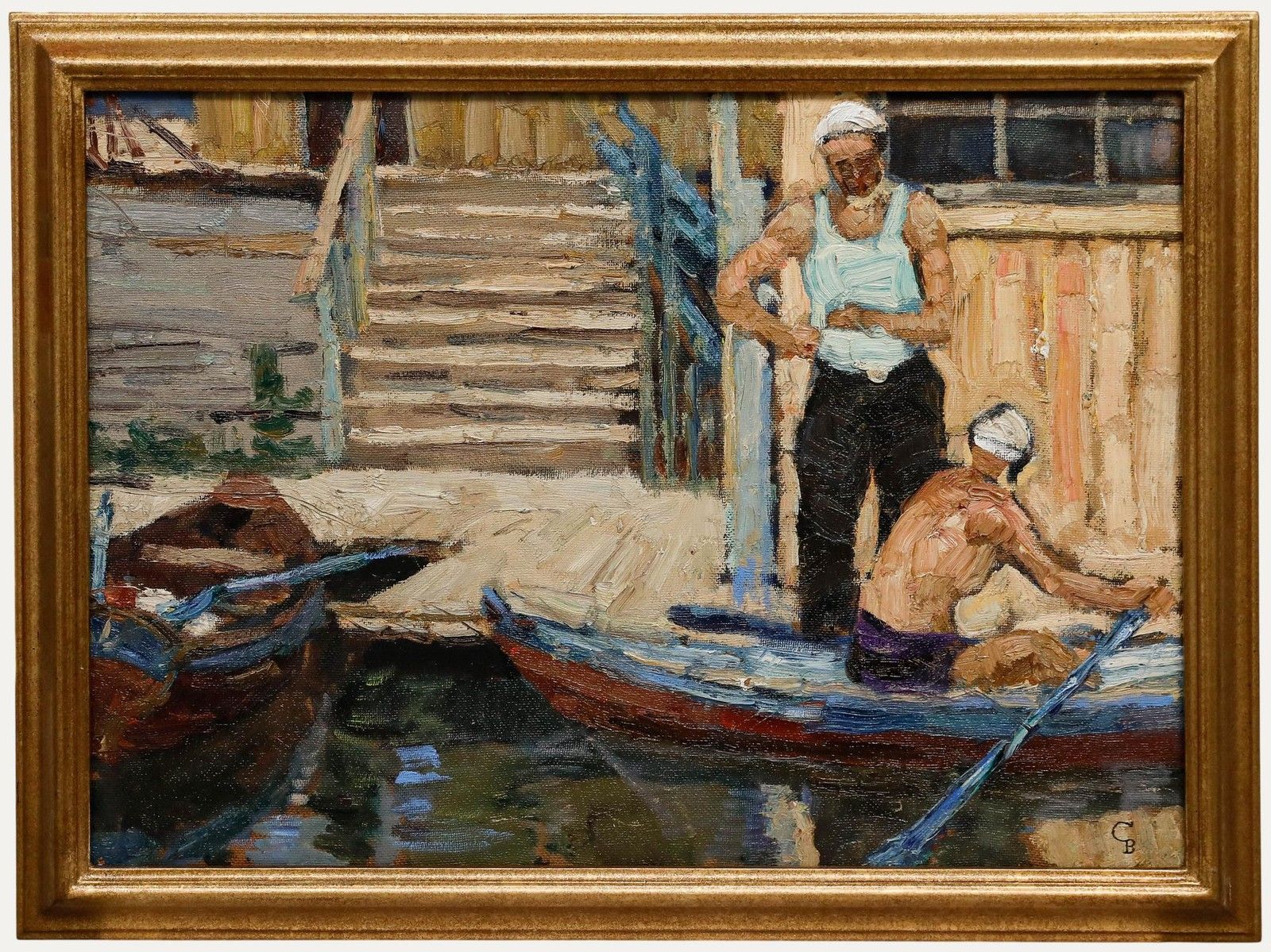 Vladimir Trofimovich Skriabin (1927 1989) Framed 20th Century Oil, At The Pier
