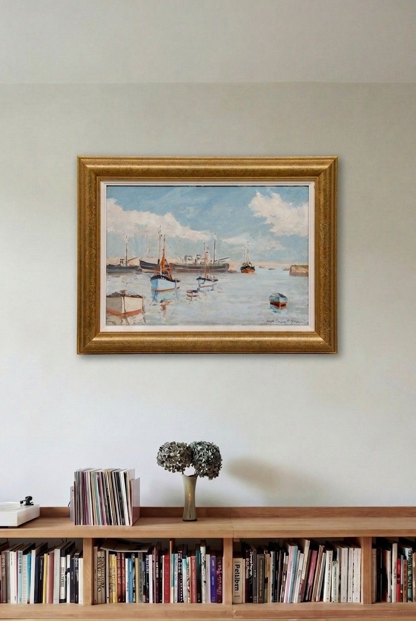 Hugh Boycott Brown (1909 1990) Oil, Fishing Boats In Brixham Harbour photo for sale