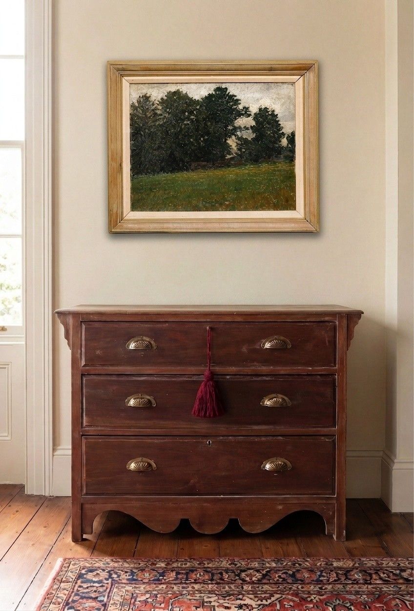 Framed Early 20th Century Oil Edge Of The Field photo for sale