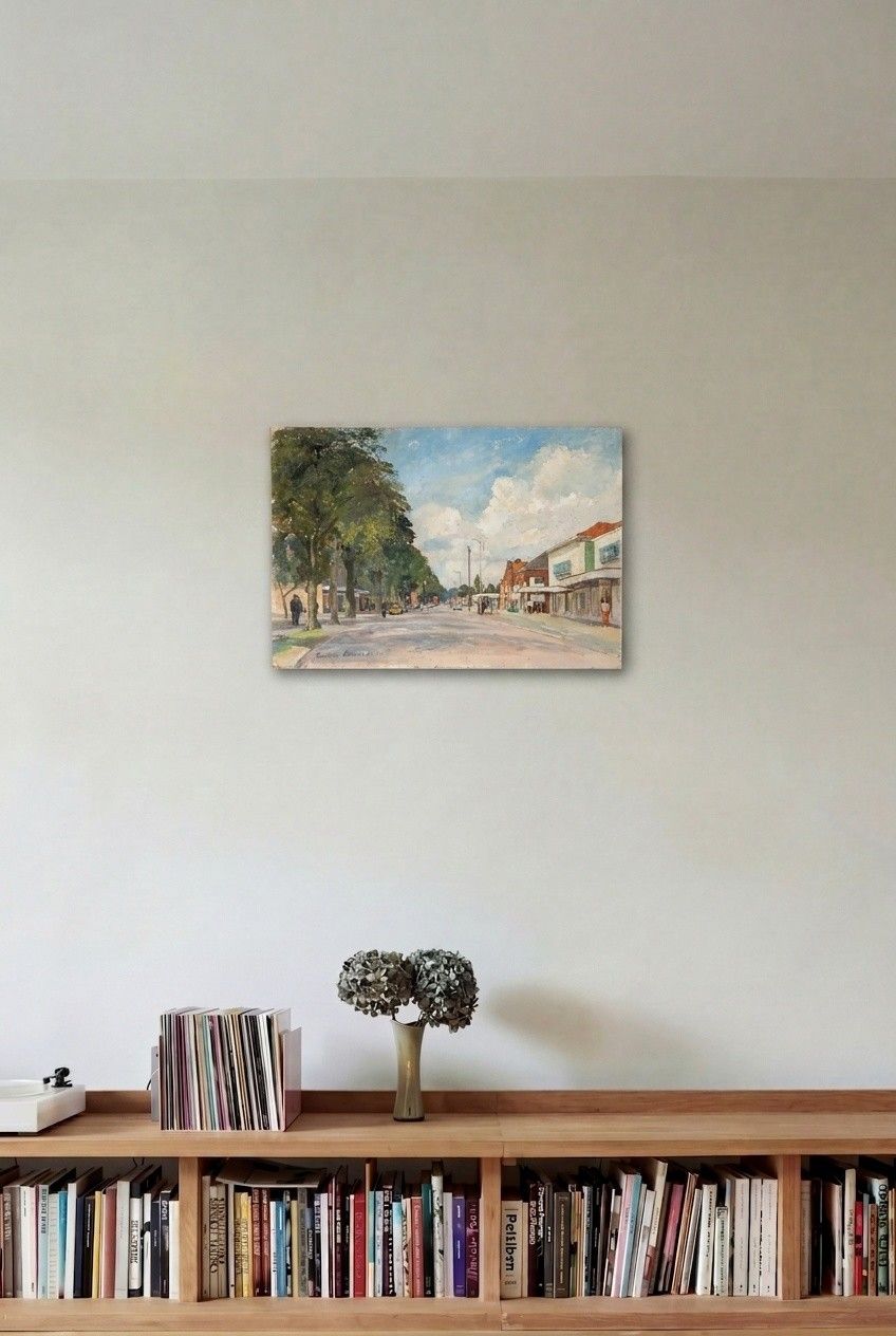 Geoffrey Burrows (1934 2023) 1981 Oil, The High Street photo for sale