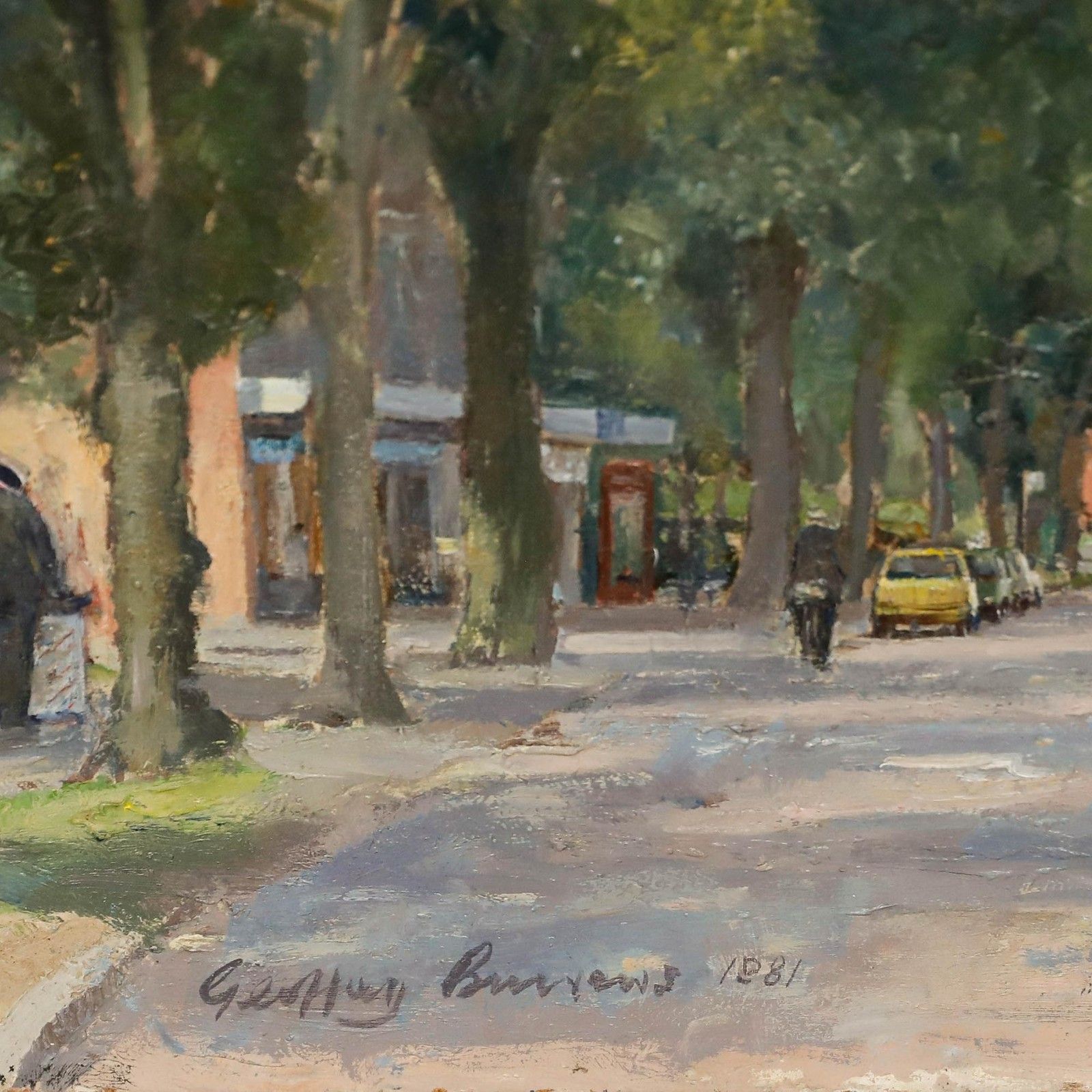 Geoffrey Burrows (1934 2023) 1981 Oil, The High Street photo vinterior