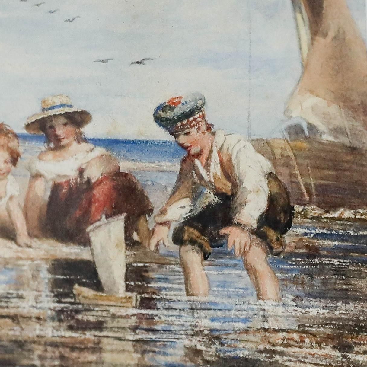 Scottish School 19th Century Watercolour Catching Crabs photo Art