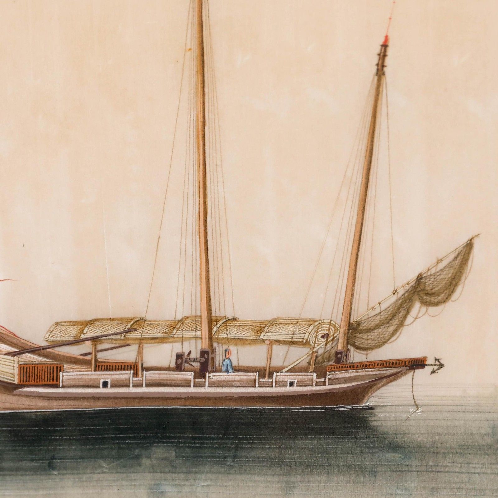 Chinese School 19th Century Watercolour Coastal Junk photo Art