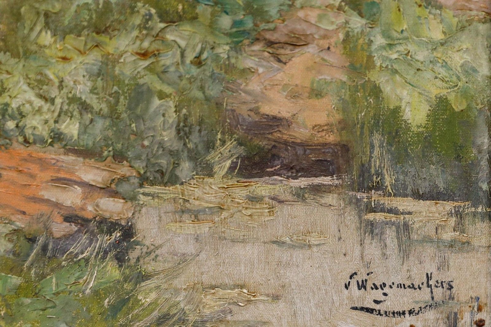 Victor Wagemaekers (1876 1953)  Belgian School Oil, Chickens In The Front Garden photo vintage