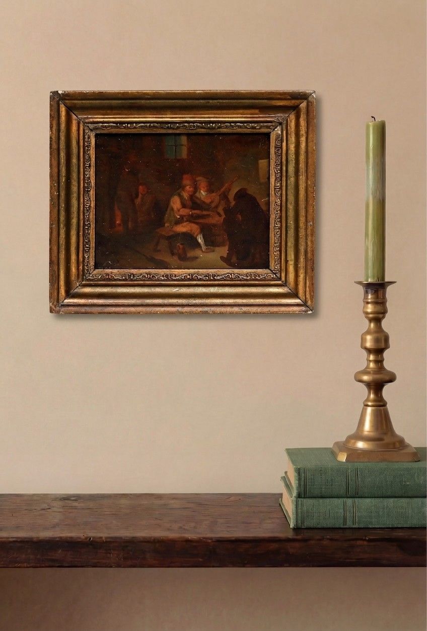Framed 18th Century Oil Fiddlers At The Pub photo for sale