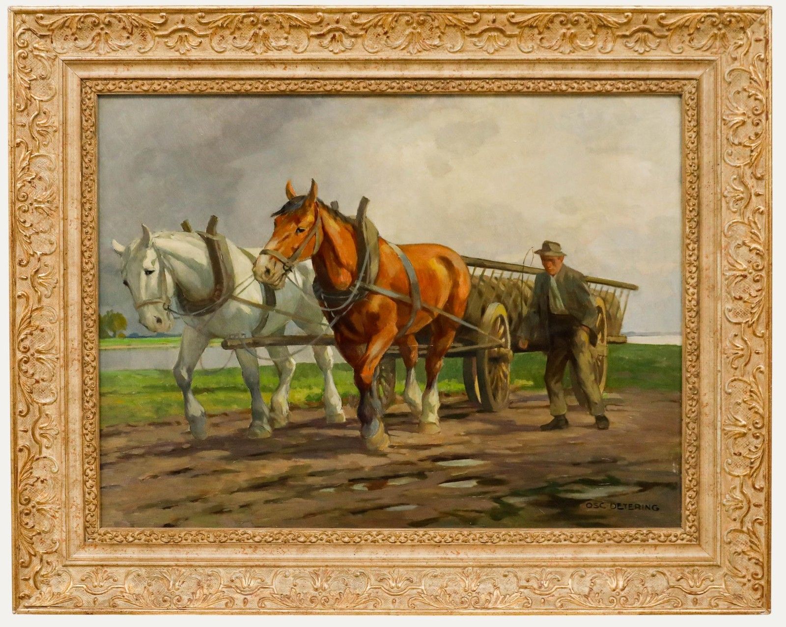 Oscar Detering (1872 1943) Framed Mid 20th Century Oil, The Banks Of The Rhine